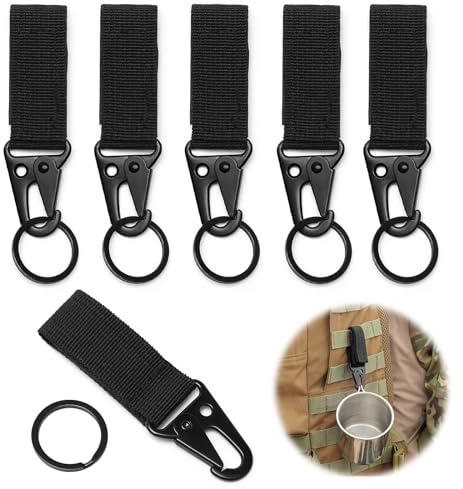 6 Pièces Mousquetons Tactique, Sangle en Nylon avec Mousqueton, Mousqueton de Ceinture Tactique Noir pour Accessoires Tactiques Gilet de Ceinture et Sac a Dos