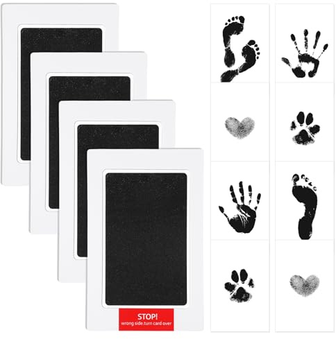 Juego de 4 impresiones de manos y huellas de bebé, color negro, juego de impresión de bebé, adecuado para huellas de perro, gato, limpio y sin manchas