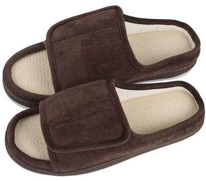 OhMill Pantoufles pour diabétiques pour homme - Coupe extra large - Sandales orthopédiques - Chaussures pour diabétiques - Pantoufles extra larges - Pieds enflés, marron, 43.5/44.5 EU Large