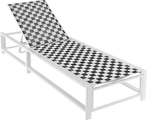 KOMFOTTEU Lettino da giardino con schienale regolabile in 5 posizioni, sedia reclinabile pieghevole con 2 ruote, in tessuto traspirante con telaio in metallo, carico 180 kg, 200 x 68 x 104 cm
