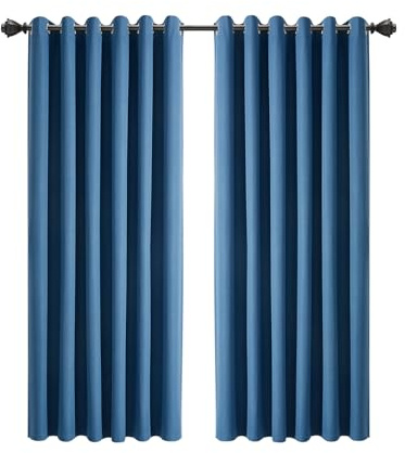 INSPIRE HOMEWARE Linen Curtains for Bedroom 66x54 Inch Drop Blue 100% Blackout eyelet Curtains Thermal Insulated Super Soft Ring Top Curtain 2 panel with Tiebacks