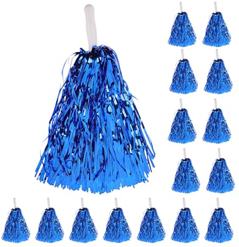 BESPORTBLE Lot de 16 Pompons de Cheerleading Métalliques Bleus avec Petite Poignée en Aluminium Légers et Solide pour Danse Fêtes Scolaires et Compétitions Sportives