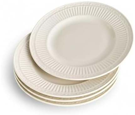 Mikasa Italian Countryside Set of 4 Porcelain Salad Plates, Classic Embossed White Plate Set, Microwave Dishwasher Safe, Cream, 8.25 Inch