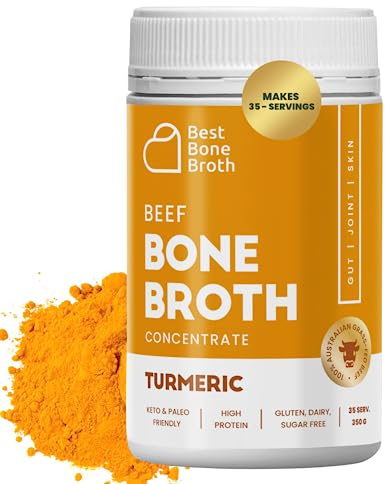 Beef Bone Broth Concentrate with Turmeric | Help Improve Joints, Skin, & Gut | Liquid Collagen Amino Acids | Keto, High Protein, Gluten Free | Made from Grass-Fed Beef - 35 Servings / 8.7 liters
