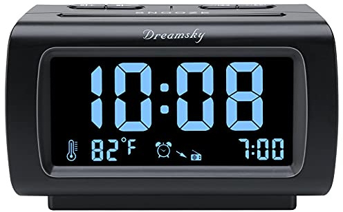 DreamSky Alarm Clock Radios for Bedrooms with Battery Backup, Large Big Numbers with Dimmer Wheel, USB Port, Bedside Digital FM Radio with Sleep Timer, Temperature, Adjustable Volume, Snooze