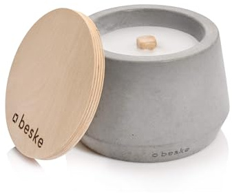Betonfeuer® - Das Original der Beske-Manufaktur | Modell 'Steller' Ø14cm mit Dauerdocht | Wiederbefüllbare Fackel | Unendliche Brenndauer | (Ohne Nachfüllwachs, Löschbrett aus Holz)