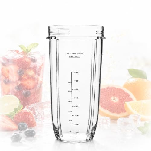 32oz Blender Cup Replacement Compatible with Nutri Ninja BL450 BL480 BL640 | BPA-Free 950ml Clear Plastic Cup for BL2012 BL490 BL642 BL682 NN100 Auto-iQ Series, Smoothies, Shakes, Juices & Frozen Drinks