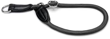 lionto Hundehalsband aus strapazierfähigem Nylon für Hundetraining, Länge 45 cm, 1 cm Dicke, Zugstopp Halsband für Hunde, Lederimitat mit Metallring & Anpassung durch stufenlosen Schieber, schwarz