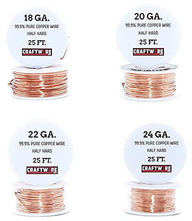 Craftwire USA Solid Bare Copper Wire Round,Bright,Half Hard,25 Feet 18,20,22,24 Gauge