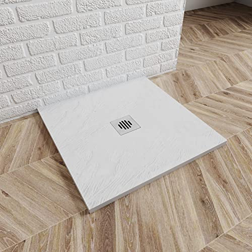 80x80x3CM PLATO DE DUCHA BLANCO CUADRADO CON TEXTURA + ACCESORIOS DE DESAGÜE