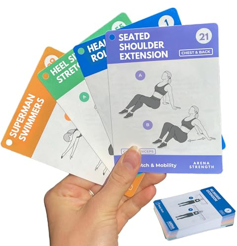 Arena Strength Stretch, Mobility, Flexibility Exercise Cards. Workout Card Decks for Stretching. Improve Mobility and Flexibility.