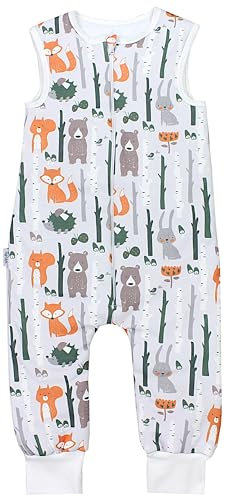 TupTam Schlafsack mit Füßen – Ganzjahresschlafsack Baby 2.5 TOG aus Baumwolle, OEKO-TEX zertifiziert, Farbe: SHU04 Birch Forest Igel Fuchs Hase Bär Birkenstamm, Größe: 92-98