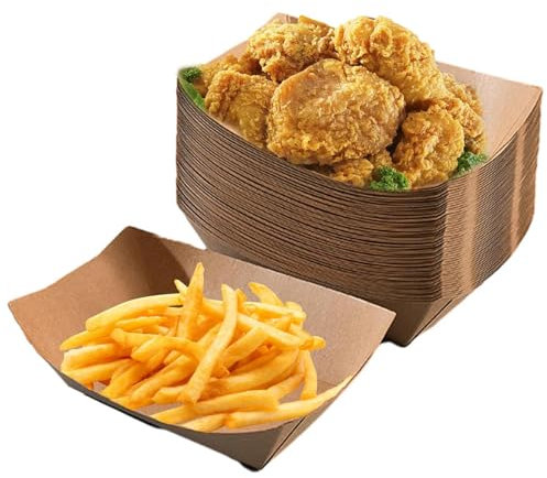 YYUEZHI 50 Pièces Barquettes En Carton Kraft, Assiette Brune En Carton Pour Frites Bols à Amuse-Gueules Assiette Brune Pour Frites Pour Chips, Snacks, Macarons, Saucisses Au Curry, Salade