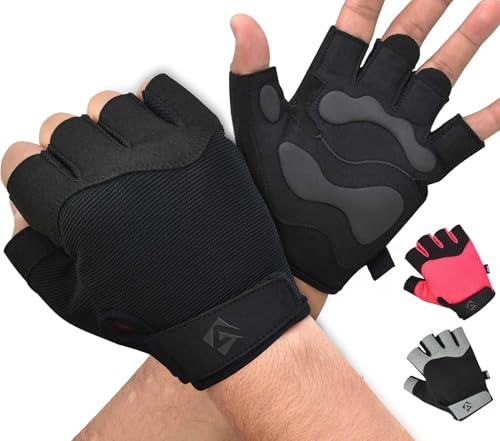 AQF Guantes Gimnasio Hombre y Mujer - Antideslizante Acolchado Agarre Protección Guantes Gym - Respirable Guantes Fitness para Levantamiento de Pesas, Culturismo, Entrenamiento & Ciclismo (Negro, XS)