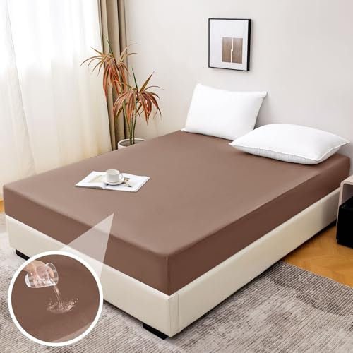 Aisprts Spannbettlaken 120x200cm Wasserdichtes Bettlaken mit Rundumgummi rutschfeste Spannbetttücher Atmungsaktiver Matratzenschoner Inkontinenz Spannbettlaken Höhe bis 30 cm, Braun