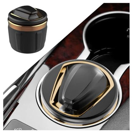 JNNJ Posacenere per Auto, Posacenere Con Coperchio Auto, Posacenere per Auto Portatile Con Portacenere a LED Sigaretta, Accessori Decorativi Universali per Autos Campeggio Allaperto(Oro)