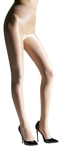 HTRUIYATY Damen Glänzende Strumpfhose Sexy Seidenglatt Feinstrumpfhose 8 Den Transparent Reißfest Öl Glanz Strumpfhosen