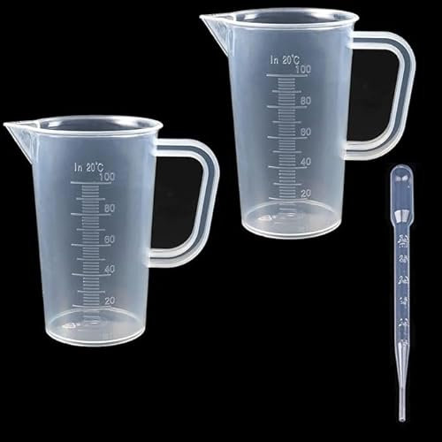 XINYOUZEFA 2 Pezzi Misurino 100ml, Caraffa Graduata in Plastica, Infrangibile e Lavabile in Lavastoviglie, con Contagocce, Maniglia, Graduazione, per Cucina Panetteria Cottura Laboratorio
