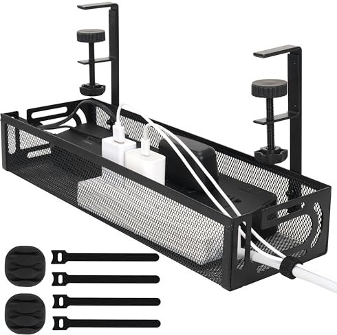 Under Desk Cable Management No Drill, Cable Organiser for Wire Management, carbonic Steel Cable Tray Basket for Office and Home Standing Desk