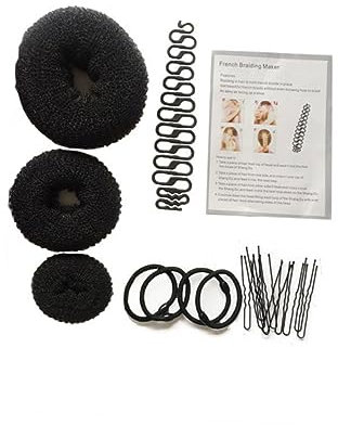 Ipetboom 1set Professional Hair Bun Maker Practical Hair Styling Tools Includes Braiding Accessories Bun Coils for Home and Salon Use Black