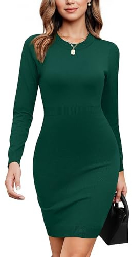 Gyabnw Vestido de Punto Mujer de Manga Larga Cuello Redondo Suéter Jersey de Vestido Suéter Otoño Invierno Larga Jerseys Elegante Casual Adecuado para Festivales o Diaria