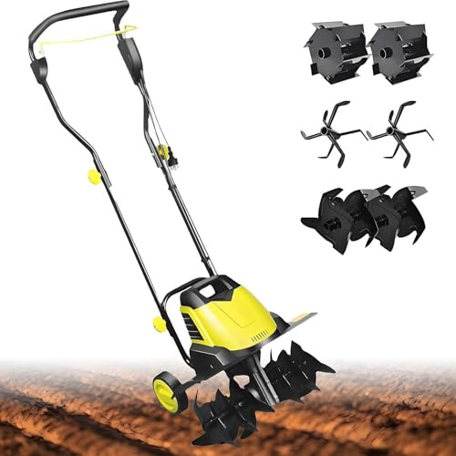 MAHWER Motozappa da Giardino, con 3 Tipi di Lame, Larghezza di fresatura 45 cm e profondità di fresatura 22 cm, 2 Ruote, motozappa rotativa for Fattoria, Cortile, Prato 2400 W