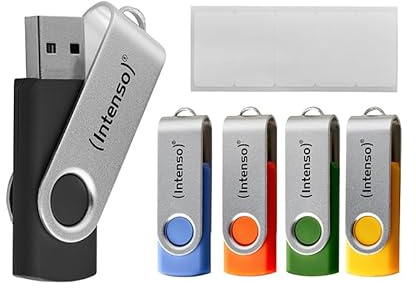 Intenso Basic Line USB-stickset – 5 x 8 GB High Speed USB 2.0 minnestavlor, flerfärgade med märkningsetiketter
