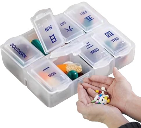 Portapillole per 7 Giorni - Organizer settimanale portatile per medicinali | Portapacchi compatto con scomparti per viaggi universitari, residenze zaino in viaggio professionale