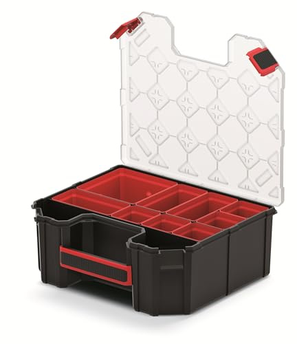 Mivos Boîte de rangement pour accessoires et petites pièces - 284 x 243 x 105 mm - Boîte à vis avec 7 boîtes intérieures amovibles - Boîte de tri - Boîte à outils robuste pour atelier