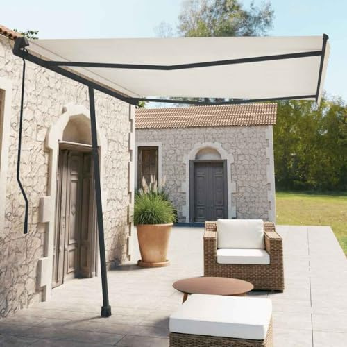 Couvert Rétractable Brise Vue Balcon, Jeu de poteaux d'auvent Anthracite 300x245 cm Fer Voiles D'ombrage pour Patio pour Tonnelle, Tente Jardin, Tente Fête