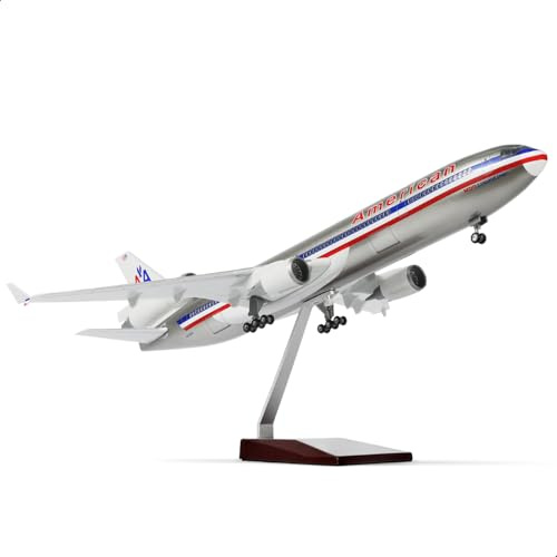 QIYUMOKE 1:130 MD-11 flygplansmodell harts med stativ för amerikansk | för American Airlines MD-11, 47 cm lång, souvenir för vuxna, dekoration för hem eller kontor