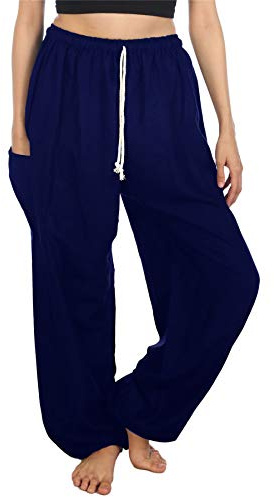 Lofbaz Donna Coulisse Harem Solido Boemo Hippie Raion Pantaloni Blu Scuro XL