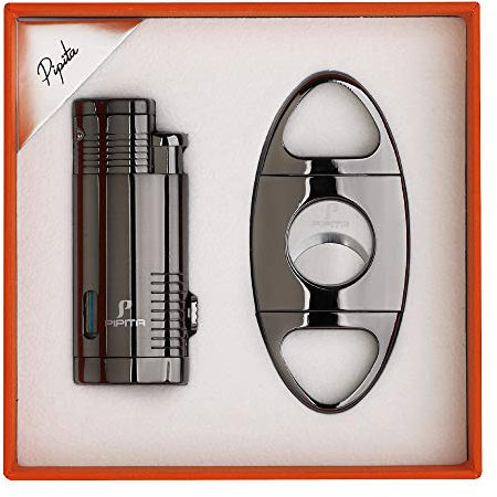 PIPITA Sturmfeuerzeug mit Jetflamme, Winddichter Triple Jetflamme Stabfeuerzeug Nachfüllbar Gas Feuerzeug aus Metall und Schneider, Verpackung mit schöner Geschenkbox(Verkauft ohne Gas)