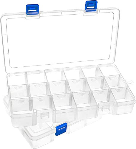 DARUITE Scatola in Plastica con Scomparti, 18 Grids Scatola Organizer con Divisori,Organizer per Gioielli,Trasparente per Perline,Orecchini,Attrezzi da Pesca,Piccoli Accessori(2PCS)