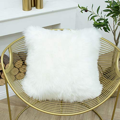 LIGICKY Luxury Series, Federa per cuscino in morbida pelliccia sintetica, decorativa, quadrata, per divano, letto (bianco, 50 x 50 cm)