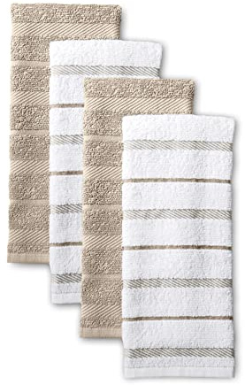 KitchenAid Albany Kitchen Towel 4-Pack Set, Milkshake Tan/White, 16x26