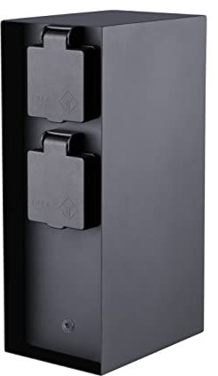 Novatool Steckdosensäule I 3 Fach I Dämmerungs-Sensor I Anthrazit I Edelstahl I Eckig I IP44 I Steckdose Garten Gartensteckdose Outdoor Steckdosenverteiler Aussen Steckdosenturm