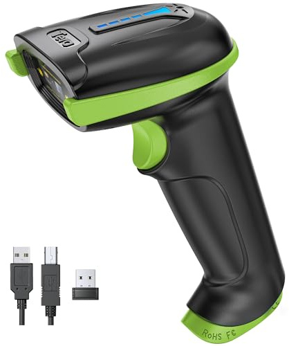 Tera Barcode Scanner Wireless Versatile 2-in-1 (2.4Ghz Wireless+USB 2.0 Wired) with Battery Level Indicator 328 Feet Transmission Distance Rechargeable 1D Laser Bar Code Reader USB Handheld (Green)