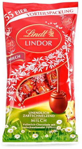 Lindt Schokolade LINDOR Eier Milch | 254 g | 55 x LINDOR Eier Vollmilch mit zartschmelzender Füllung | Oster Schokolade | Schokoladengeschenk | Ostereier | Schokoeier
