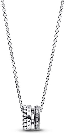 PANDORA Signature Logo Pavé & Perlen Anhänger & Halskette in der Farbe Silber aus Sterling-Silber mit Cubic Zirkonia - Größe: 45 cm, 392311C01-45