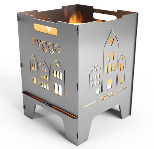 MOCAVI Edelstahl Feuerkorb Hygge 52 cm | 3 mm V2A Design-Feuertonne für Garten, Terrasse und Balkon Feuerschale Feuersäule massiv sicher quadratisch Feuerstelle Outdoor faltbar hitzefest eckig