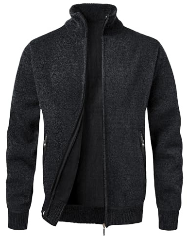 MeiLayM Maille pour Homme avec Col Droit Cardigan Veste en Maille Ouvrez Front Zippé Gilet Automne Hiver Sweatshirt Chaud Pull Sweat Hiver Blouse