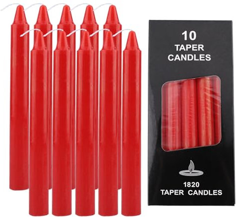 ALLAVA 10 Stück Glatte Stabkerzen Rot, 100% Paraffin, 6 Stunden Brenndauer, für Kerzenrohling Kommunion, Taufe, Geburtstag, Hochzeit, Kerze zum Verzieren, Höhe 19cm, Ø18mm