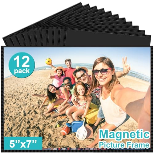 vivinin Confezione da 12 cornici magnetiche con bordo nero, 12 x 17 cm, riutilizzabili, cornici magnetiche per foto perfette