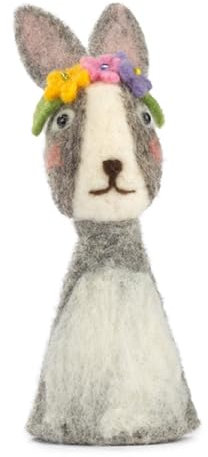 ETC Baden Import dekorativer witziger Eierwärmer grau weißer Hase mit Blumenkranz (1)