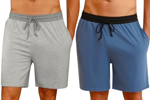 Nieery 2 Pares Pantalones Pijama Cortos Hombre Algodón Verano Casuales Bermudas con Bolsillos S-3XL