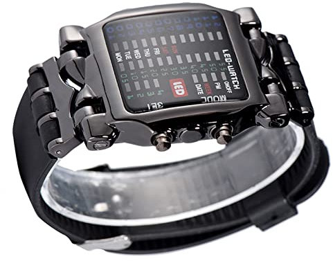 LED-Armbanduhr mit Binärer Anzeige, Datums- und Wochenfunktion, PU-Armband für Weichen, Elektronisches Uhrwerk für Genaue Zeitmessung