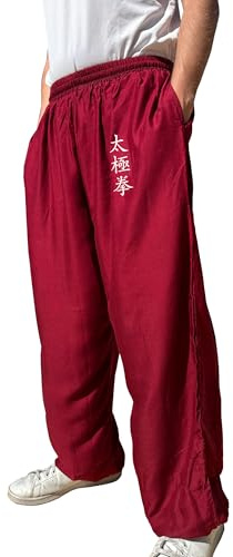 TAO MARTIAL Kung Fu byxor stil Tai Chi och Wing Chun byxor med lösa fickor i viskos, V3, Bordeaux Tai Ji, L (175-185cm)