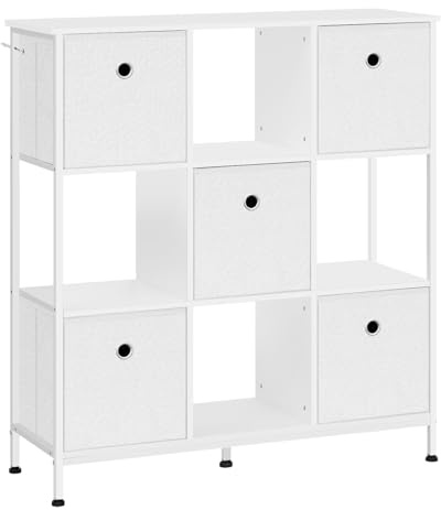 WOLTU Scaffale per Libri, Scaffale con 4 Cubi Aperti e 5 Cassetti in Tessuto non Tessuto, Unità di Stoccaggio Industriale per Soggiorno/Camera da Letto/Ufficio, Legno Ingegnerizzato, RGB64ws
