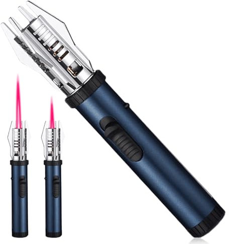 Feuerzeug Jetflamme, Sturmfeuerzeug Gas Nachfüllbar Abschließbar Einstellbare Flamme Winddicht Langes Stabfeuerzeug Geschenk für Männer Kerzen Grill Küche Kamin Camping(Ohne Butangas)
